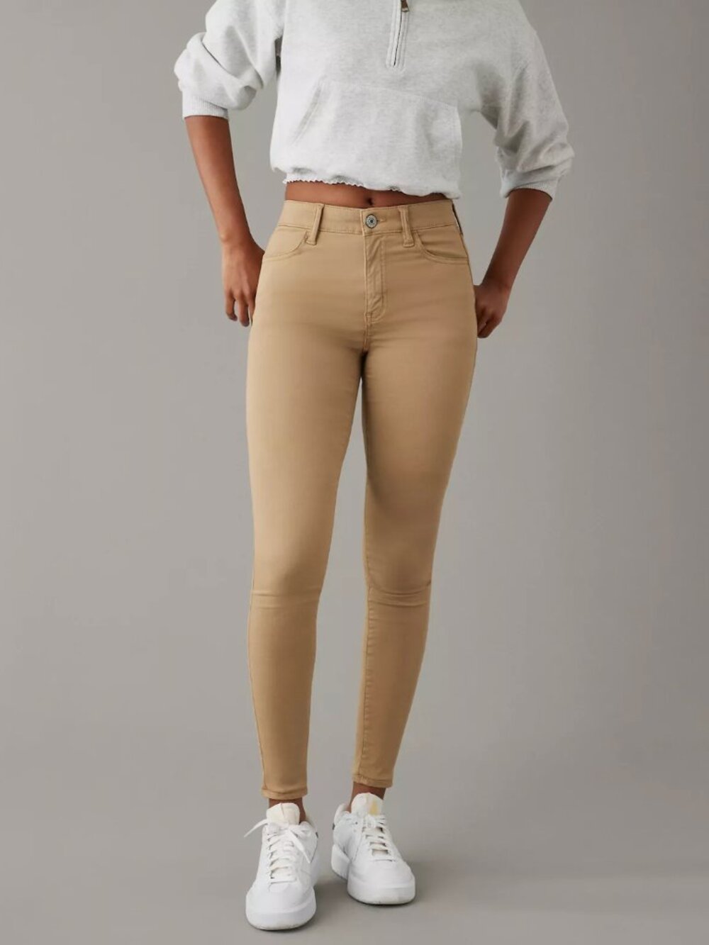 Dark Tan Khaki Rewash Straight Leg Jeans With Mild Distressed Ankle Detailing